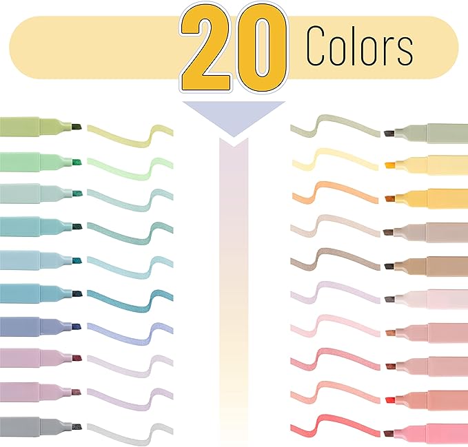 Mr. Pen- Aesthetic Highlighters, 20 pcs, Chisel Tip, Pastel Colors, No Bleed Bible Highlighter Pastel, Assorted Colors (Pack of 2)