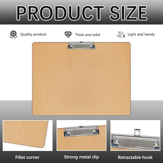 2 PCS Extra Large 11x17 Clipboard, Wood Cleats with Low Profile Clips for Drawing, Sketching, and Art Boards, Horizontal Wood Lapping, Landscape Layout (3Mm Thickness) (2Pack11x17 Clipboard)
