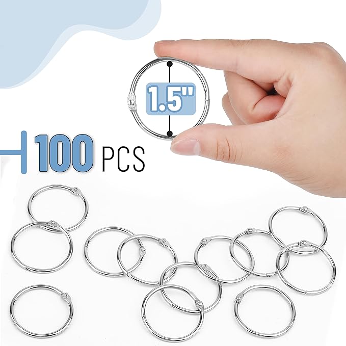 Mr. Pen- Loose Leaf Binder Ring Bulk, 1.5 Inch, 100 Pack, Silver, Metal Rings for Index Cards