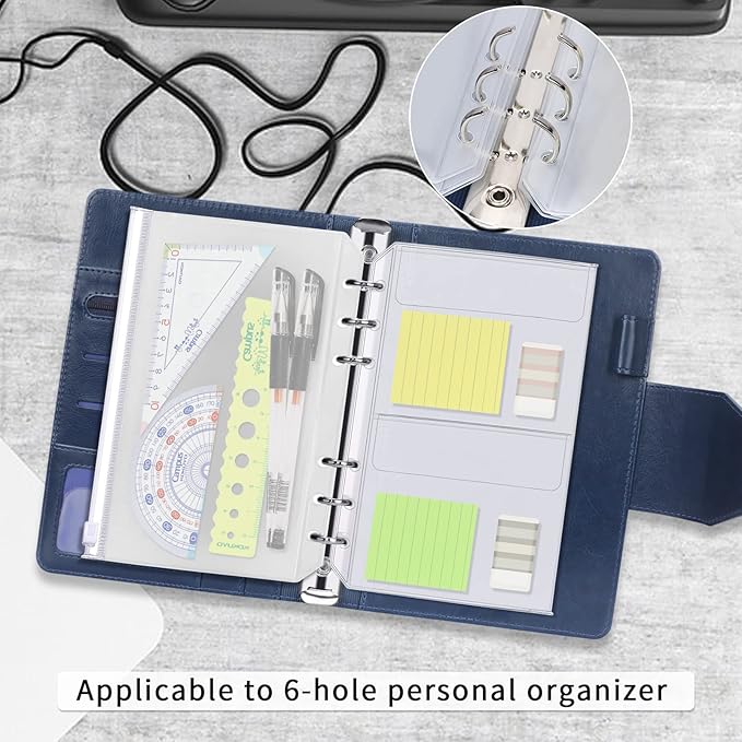 Binder Pockets, 12pcs A5 Size 6 Holes Binder Pockets, [Waterproof PVC Pouch] Premium Clear Binder Zipper Folders Document Filing Bags for 6-Ring Notebook Binder Loose Leaf Bags,-Clear