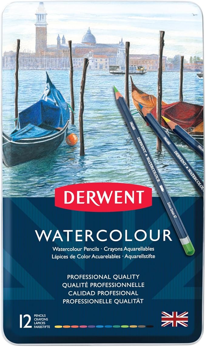Derwent Colored Pencils, Watercolour, Water Color Pencils, Drawing, Art, Metal Tin, 12 Count (32881)