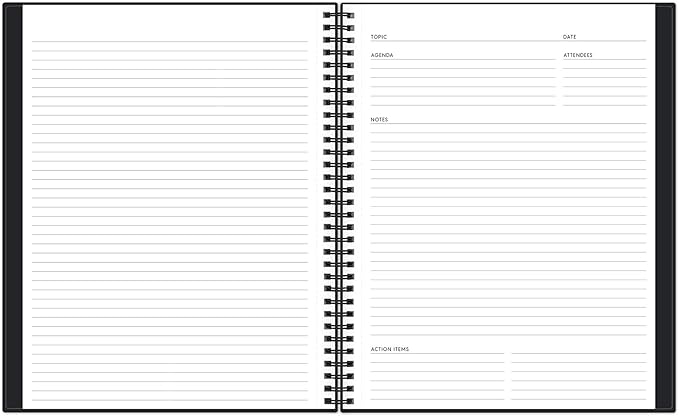 Blue Sky Aligned Notes Professional Business Notebook, Flexible Cover, Twin-Wire Binding, Perforated Pages, 8.5" x 11", Black