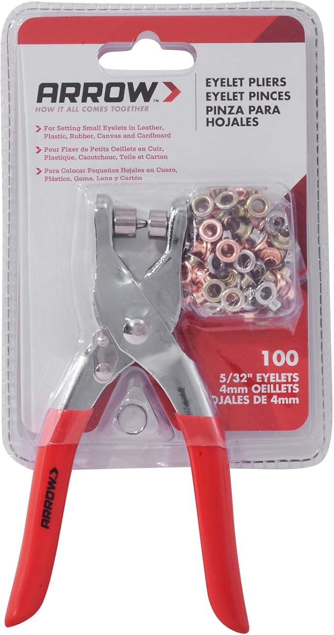 Arrow GEPK532 Eyelet Tool Kit, Hole Punch Pliers for Fabric, Leather, Canvas, Includes 100 Eyelets, 5/32-Inch, Gold,silver