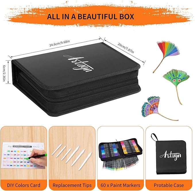 60 Colors Acrylic Paint Pens, Dual Tip Pens With Fine Tip and Brush Tip for Rock Painting, Ceramic, Wood, Plastic, Calligraphy, Scrapbooking, Brush Lettering, Card Making, DIY Crafts