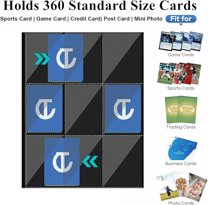 360 Card Binder - Premium Zippered 9-Pocket Trading Card Binder Side-Loading Pages for Ultimate Protection | Holds TCG, MTG, Sports Cards (Sky Blue)