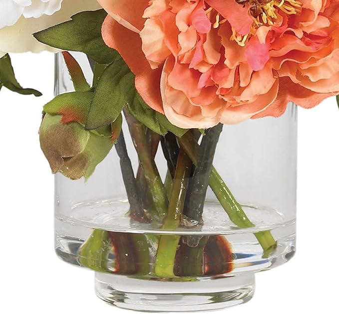 Nearly Natural Mini Artificial Peony Floral Arrangement, Faux Flowers for Table Shelf Decor, Assorted Colors