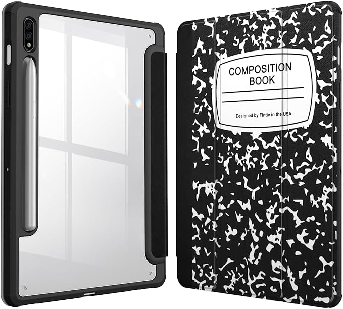 Fintie Hybrid Slim Case for Samsung Galaxy Tab S8/Tab S7 11 Inch (Model SM-X700/X706/T870/T875/T878) with S Pen Holder, Shockproof Cover with Clear Transparent Back Shell, Composition