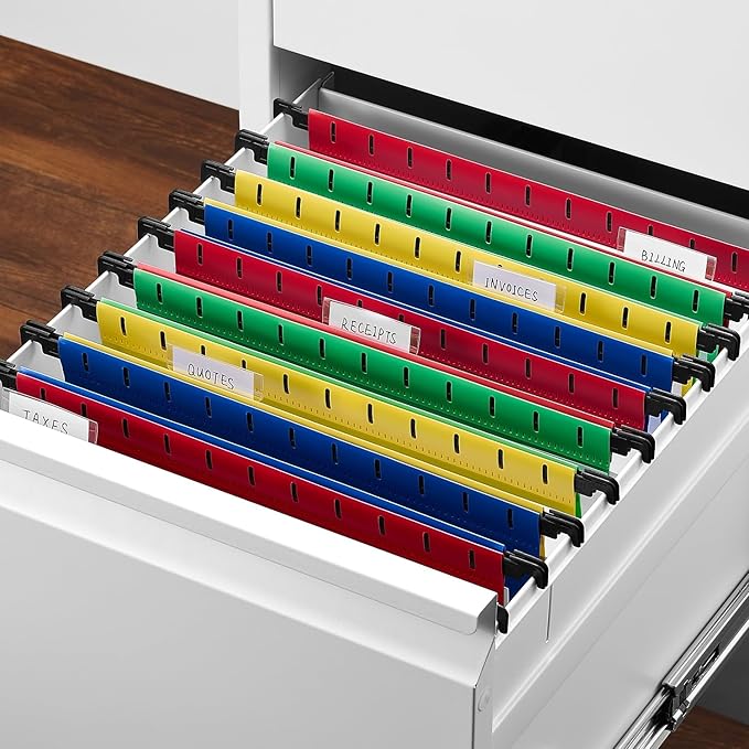Staples Hanging File Folders, Letter Size, Assorted Colors, Water‑Resistant, 5‑Tab, Includes Tabs & Inserts – 20/Pack
