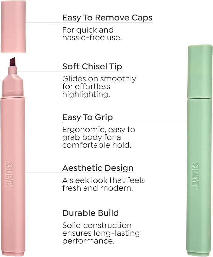 BLIEVE - Aesthetic Highlighters and Gel Pens With Soft Ink and Chisel Tip, Bible Highlighters and Pens No Bleed, Dry Fast Easy to Hold, for Bible Journaling Planner School Supplies (EARTHY)
