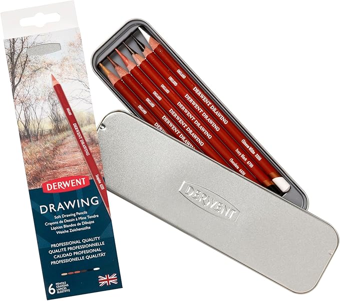 Derwent Drawing Pencils and Accessories, Soft, Metal Tin, 6 Count (0701089)