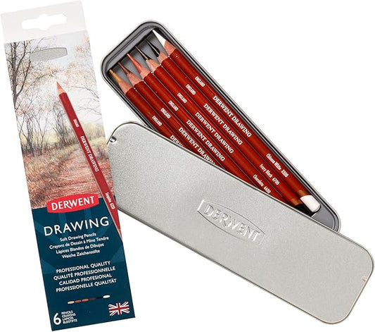 Derwent Drawing Pencils and Accessories, Soft, Metal Tin, 6 Count (0701089)