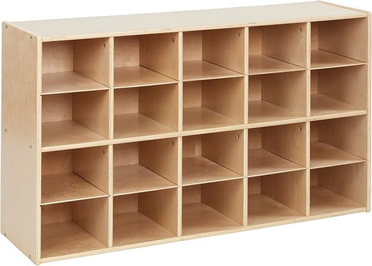 ECR4Kids Streamline 20 Cubby Tray Storage Cabinet, 4x5, Classroom Furniture, Natural