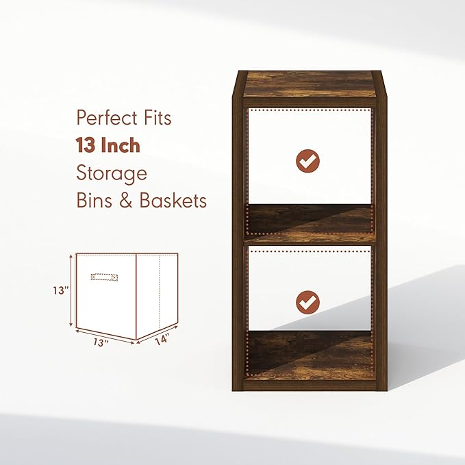 Furinno Cubicle Record Player Stand with Vinyl Storage, 2-Cube 1.2 Extra Thick Vinyl Record Storage, Open Back Media Shelf for CD DVD Blueray Game Disc, for Living Room, Home Office, Amber Pine