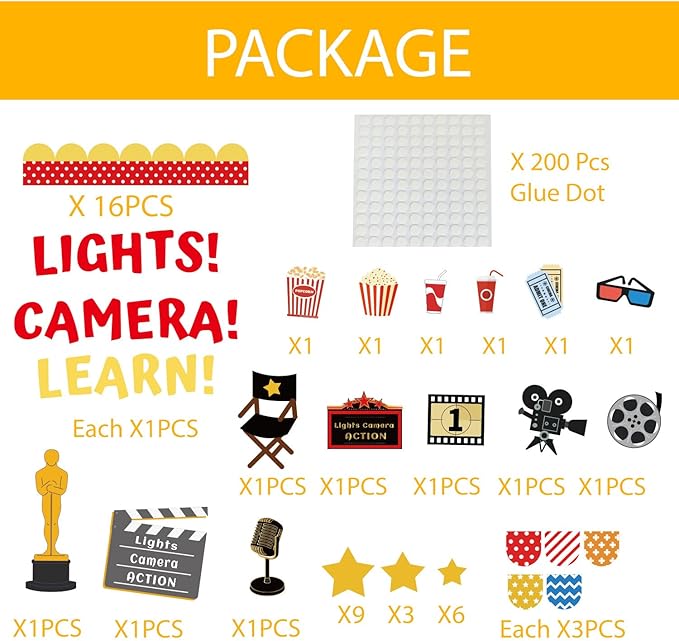 70Pcs Movie Night Bulletin Board Decorations Set, Welcome Back to School Classroom Decorations Kit Movie Theme Cutouts Decor for Classroom Home Office Chalkboard Wall Window Door
