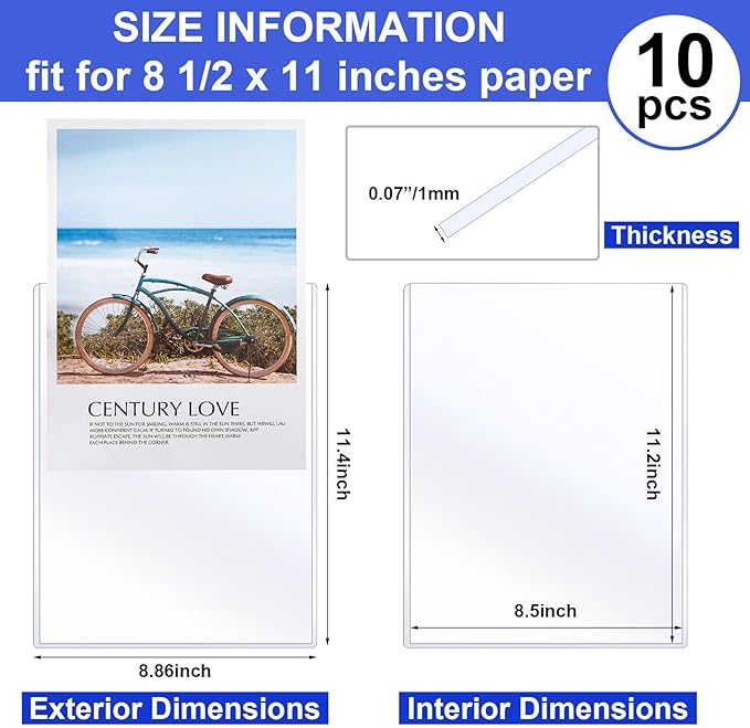 Teling 10 Pcs 8 1/2" x 11" Rigid Print Protectors Clear Rigid Sleeve Plastic Paper Page Protectors Clear Sheet Cover Photo Plastic Sleeve Hard Document Holder Birth Certificate Cover