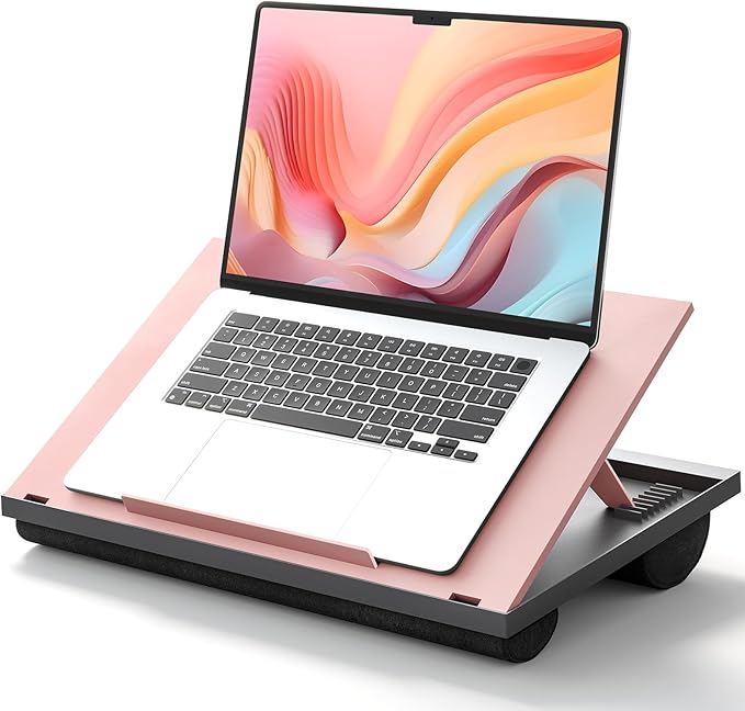 HUANUO Adjustable Lap Desk - with 8 Adjustable Angles & Dual Cushions Laptop Stand for Car Laptop Desk, Work Table, Lap Writing Board & Drawing Desk on Sofa or Bed, Pink