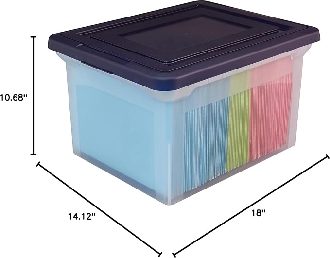 Office Depot Stackable File Tote Box, Letter/Legal Size, 10 13/16in.H x 14 1/8in.W x 18in.D, Blue/Clear, 170007