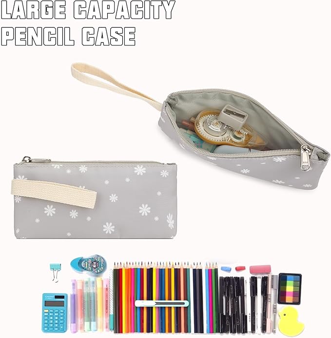 Flowers School Backpack for Girls, 3PCS Bookbags Set with Lunch Box Pencil Pouch Elementary Middle School Bag Laptop Back Packs (Daisy Grey)