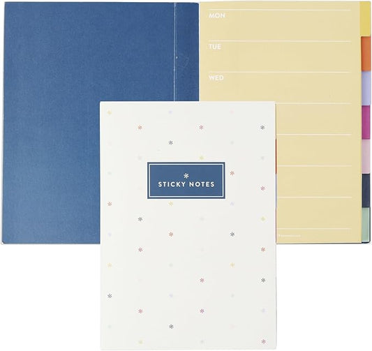 Erin Condren Colorful Functional Tabbed Sticky Notes Booklet, 7 Section Productivity Sticky Notes Set with 140 Total Sheets for Planning, Organization, and Note-Taking