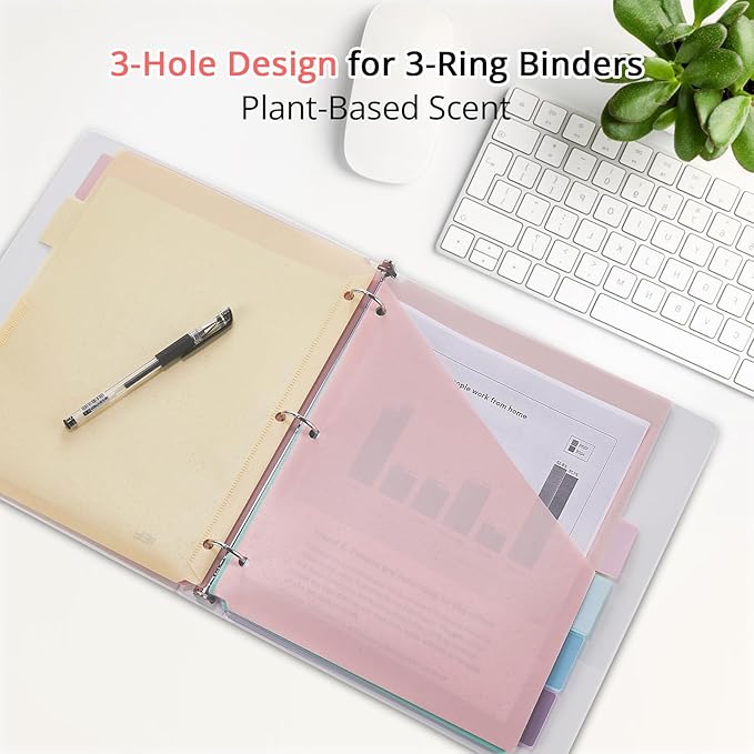 Bundle 10 Packs 6-Tab Letter Size Dividers for 3 Ring Binder, 60 Counts Wheat Straw Binder Dividers with One Pocket, 6 Pastel Colors, Perfect for School, Office Supplies (10)