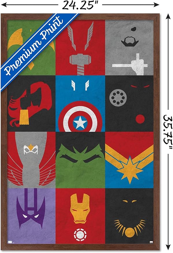 Trends International Marvel Comics - Avengers - Minimalist Grid Wall Poster, 22.375" x 34", Mahogany Framed Version