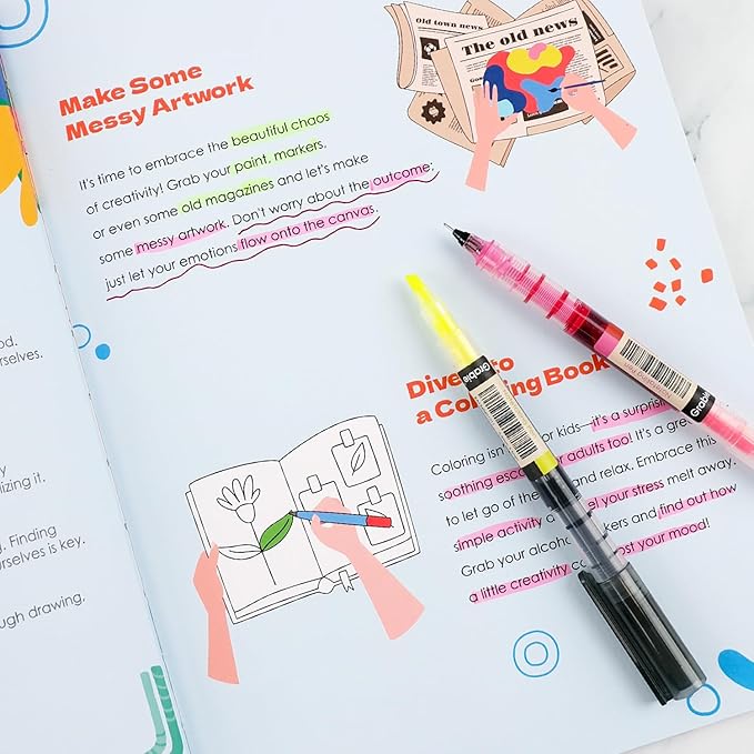 Grabie Dual Tip Notetaking Pens (3.5mm Chisel + 0.5mm Needle), Dual Tip Highlighter Markers for Journaling, Colored Pens for Note Taking and Adult Coloring Books (Vivid Splash)