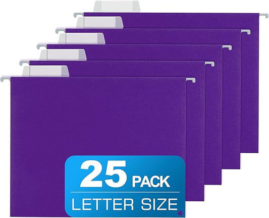25 Packs Hanging File Folders with 1/5-cut Tab,Letter Size File Folders Purple for Filing Cabinet,Ideal Office,School Classroom Supplies