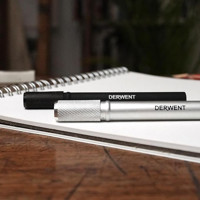 Derwent Pencil Extender Set, Silver and Black, for Pencils up to 8mm, (2300124)