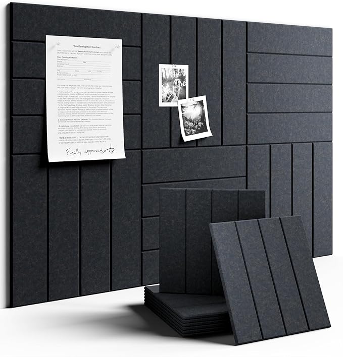 Fluxynara Felt Bulletin Board Tiles Large 36" x 24" Cork Board Alternative-6 Pack with 40 Adhesive Tabs, Slat Wall Panels for Office Decor, Push Pin Board Wall Organizer - Deep Charcoal Blue