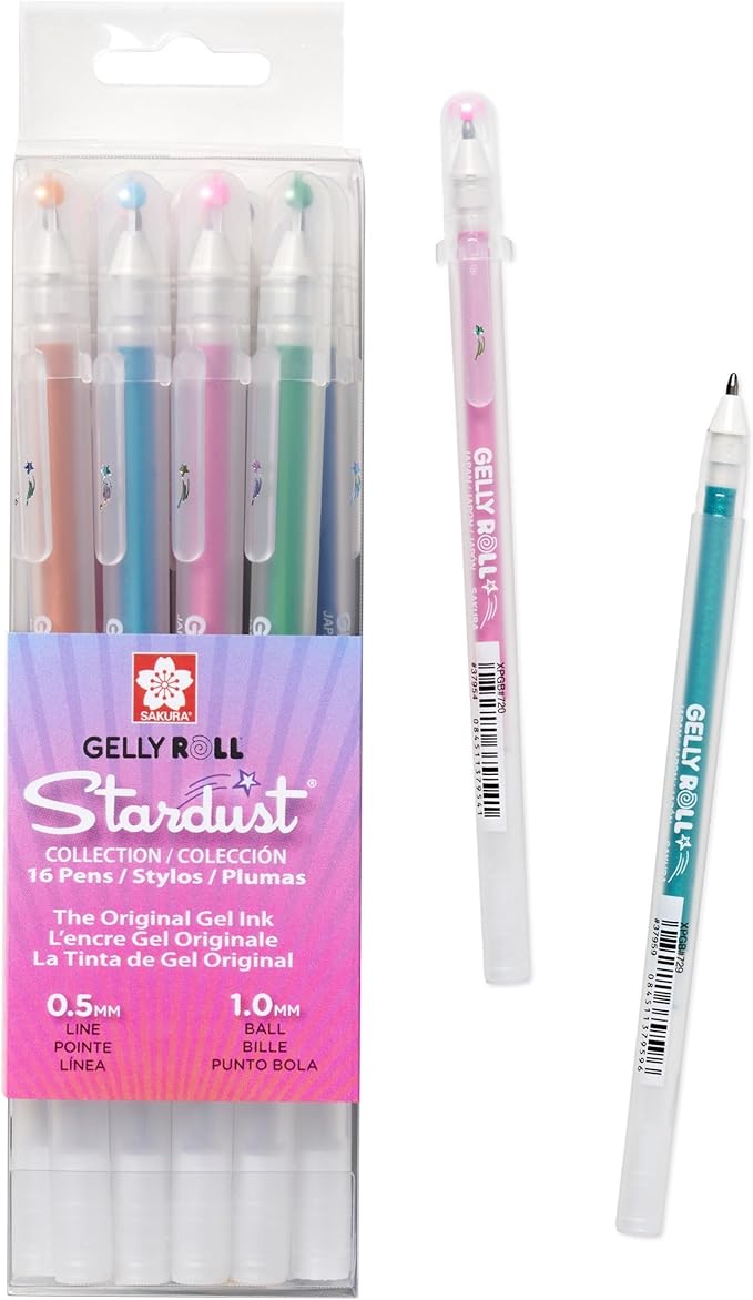 SAKURA 57913 16-Piece Gelly Roll Stardust Assorted Colors Cube Collection Glitter Pen Set