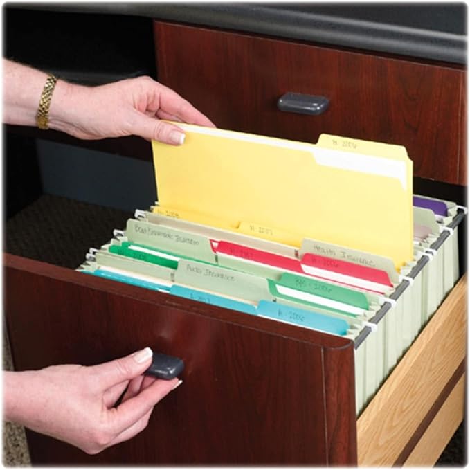 Smead Interior File Folder, 1/3-Cut Tab, Letter Size, Assorted Primary Colors, 100 per Box, Expandable File Folders for Filing Cabinet