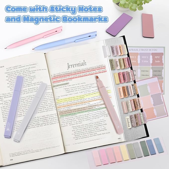 31Pcs Bible Journaling Kit, 12 Bible Highlighters, 6 Smooth Writing Pens, 90 Laminated Bible Tabs, Magnetic Bookmarks, Sticky Notes, Bible Study Supplies, Bible Study Kit for Women
