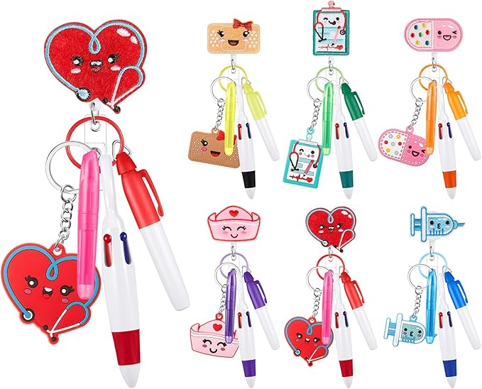 Henoyso 36 Pcs Nurse Badge Reel Pens Mini Highlighter Pens Bulk Nursing Week Appreciation Gifts Badge Accessories Retractable for Cna Medical Assistant Christmas Women (Classic)