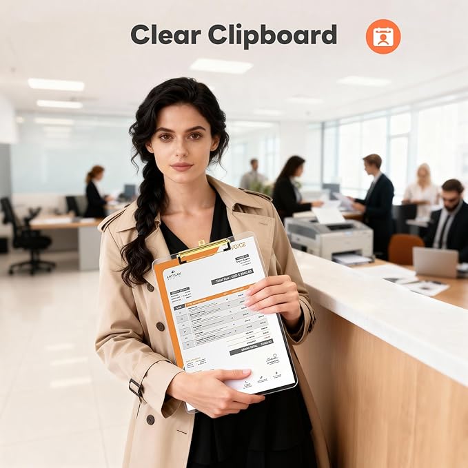 Clear Plastic Clipboard, 12.5 x 9'' Letter Size for Classroom, Students, Teacher, Nurse, A4 Transparent 8.5 x 11'' Clip Board with Low Profile Golden Clip, Office & School Supplies