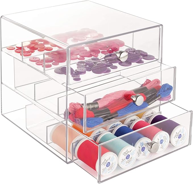 iDesign 3-Drawer Stackable Sunglasses Organizer, Clear Glasses Storage and Eyewear Display Holder
