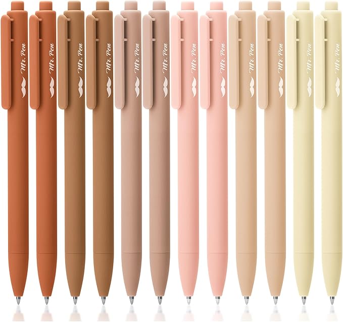 Mr. Pen- Retractable Gel Pens, 12 Pack, Black Ink, Natural Colors Barrels Gel Pens