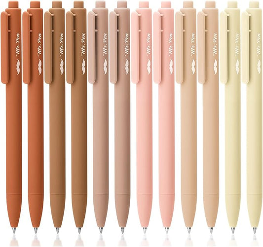 Mr. Pen- Retractable Gel Pens, 12 Pack, Black Ink, Natural Colors Barrels Gel Pens