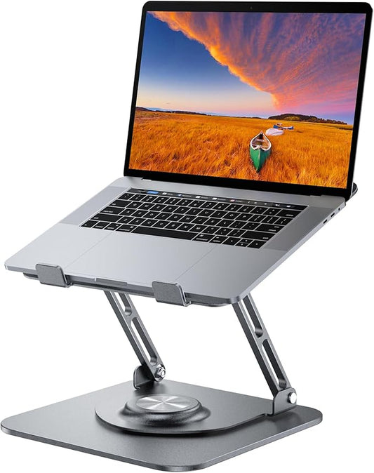 Laptop Stand for Desk, Adjustable Computer Stand with 360° Rotating Base, Ergonomic Laptop Riser for Collaborative Work, Foldable & Portable Laptop Stand, fits for All 10-16" Laptops (Grey)