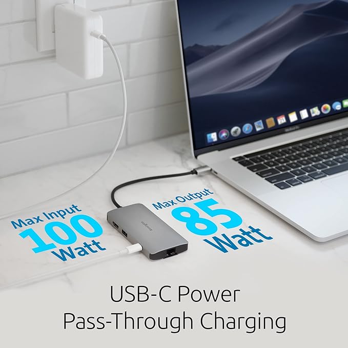 Kensington UH1400P 8-in-1 USB-C Hub with 85W Pass Through Charging Power Delivery, 4K 60Hz HDMI, Ethernet, MicroSD Card, 3 USB-A 3.2 for M1 /M2 Macbook Pro Air, HP, Lenovo, iPad Pro, Silver (K33820WW)