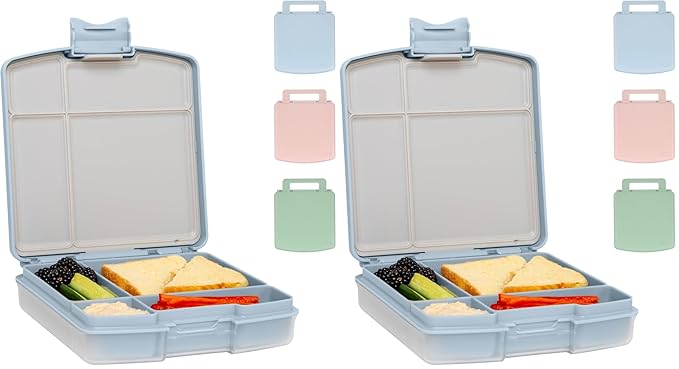 Ubbi Bento Lunch Box for Kids with 4 Compartments, BPA-Free, Leakproof, Dishwasher Safe, Food-Safe Material, Portion-Controlled Lunch Container, Kids Summer Camp, Cloudy Blue (Pack of 2)