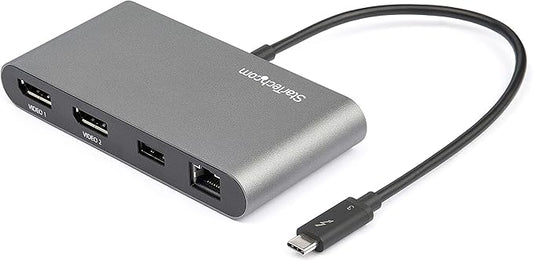 StarTech.com Dual-Monitor Thunderbolt Mini Dock, 4K 60Hz DisplayPort, Driverless Hub for Windows & Mac, Gigabit Ethernet, 1x USB-A (USB 5Gbps), 11in (28cm) Cable