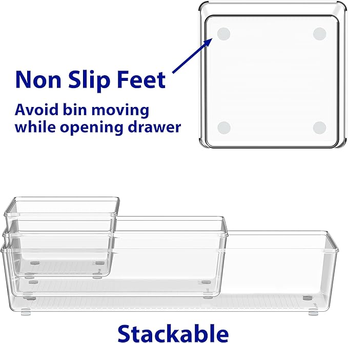 Simple Houseware 20 PCS Clear Plastic Drawer Organizers Set, 5-Size for Makeup, Bathroom, Bedroom and Office