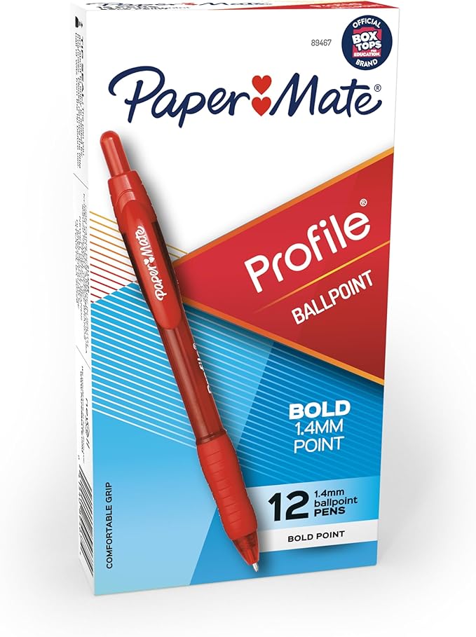 Paper Mate Profile Retractable Ballpoint Pens Bold (1.4mm) Red 12 Count