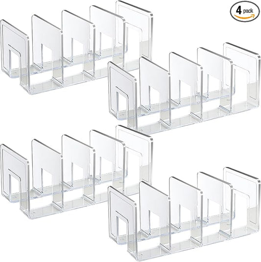 SAYEEC Acrylic File Holder, Clear File Sorter Desk File Organizer, Sturdy Desktop File Folder Organizer Rack for Envelopes Mail Letter Paper Notebook Electronics Office Supplies (4 Sections, 4 Pack)
