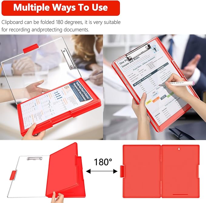 SFLHHDM Clipboard with Storage,Heavy Duty Clip Boards 8.5x11 with 2 Storage Case,Clear Visible Panel Storage Clipboards,Side Opening Nursing Clipboard Folder for Office Supplies-Red