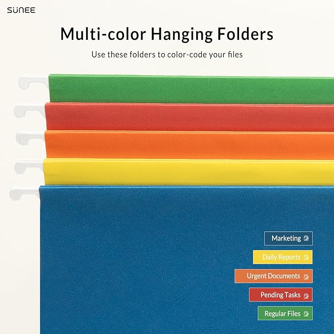 SUNEE Hanging File Folders Assorted Colors, 25 Pack File Folders Letter Size with 1/5-cut Tabs, Stay Organized for Your Home and Office Bulk File and Documents