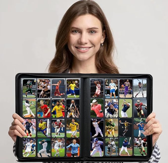 16 Pocket Card Binder, 1000+ Premium Zip Trading Card Binder, Double Sided Pocket Card Binder Album, Ringless Card Folder for MTG, TCG, Sports Card (Pink, 16Pockets)