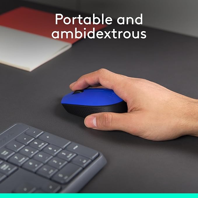 Logitech M170 Wireless Mouse for PC, Mac, Laptop, 2.4 GHz with USB Mini Receiver, Optical Tracking, 12-Months Battery Life, Ambidextrous - Blue