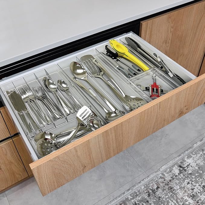 Glad Drawer Organizer Bin, 15x6 - Heavy Duty Clear Plastic Storage Tray for Junk Drawers, Kitchen Utensils, Bathroom Vanity, and Organizing Pantry - BPA Free, Food Safe, Non Slip