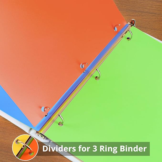 Binder Dividers with Tabs, Sturdy Plastic Dividers for 3 Ring Binder with 8 Tabs, Colorful 3 Ring Binder Dividers with Tabs, Dividers for 3 Ring Binder Page Protectors for School, 2 Set (16 Pcs)